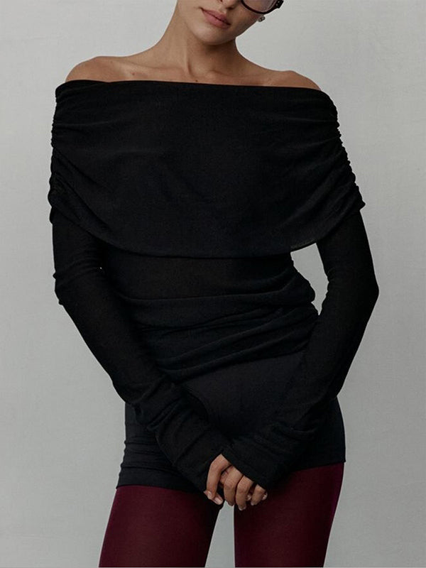 Pull ample à manches longues, à épaules dénudées, couleur unie