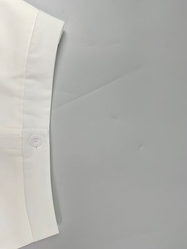Pantalon ample taille haute, couleur unie