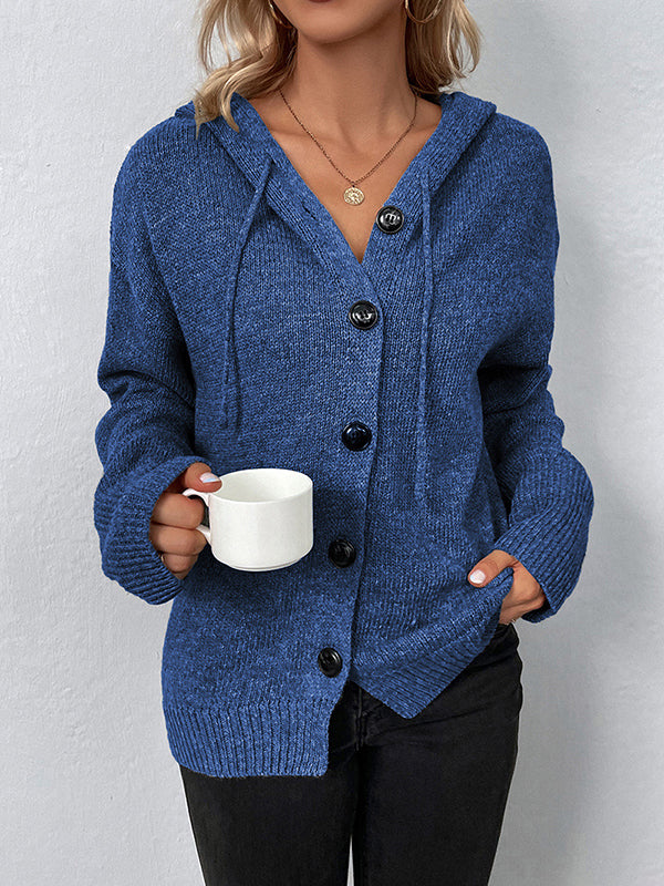 Cardigan cache-cœur à capuche et boutonné de couleur unie