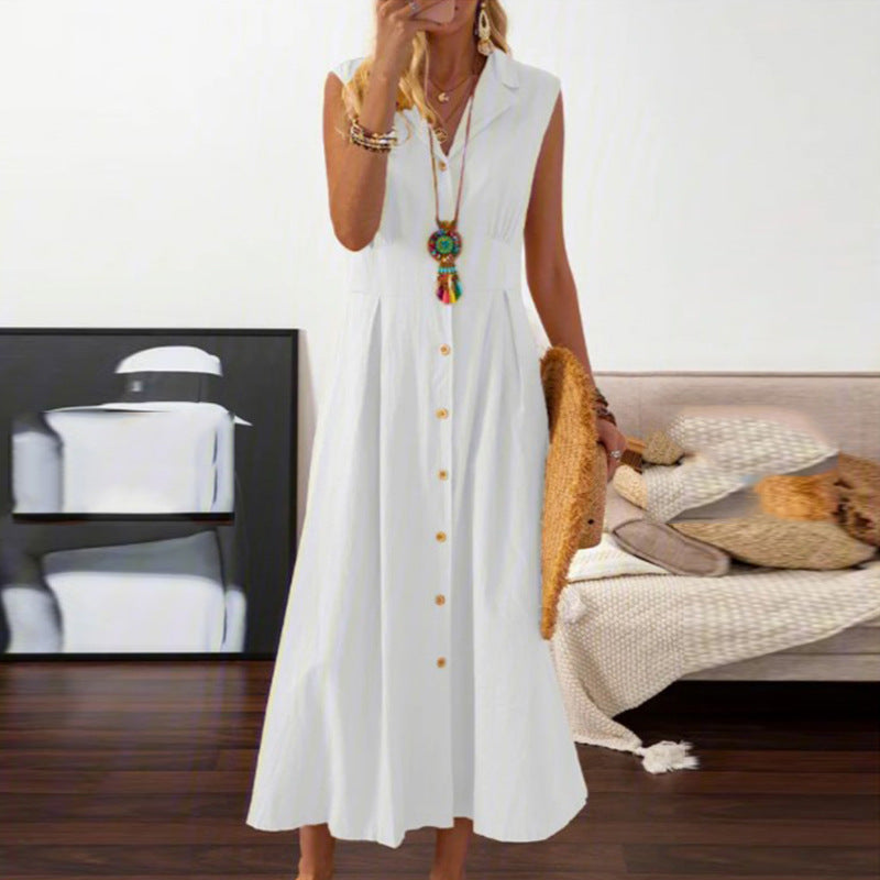 Luna - Robe midi sans manches avec fermeture à boutons pour un été frais et élégant