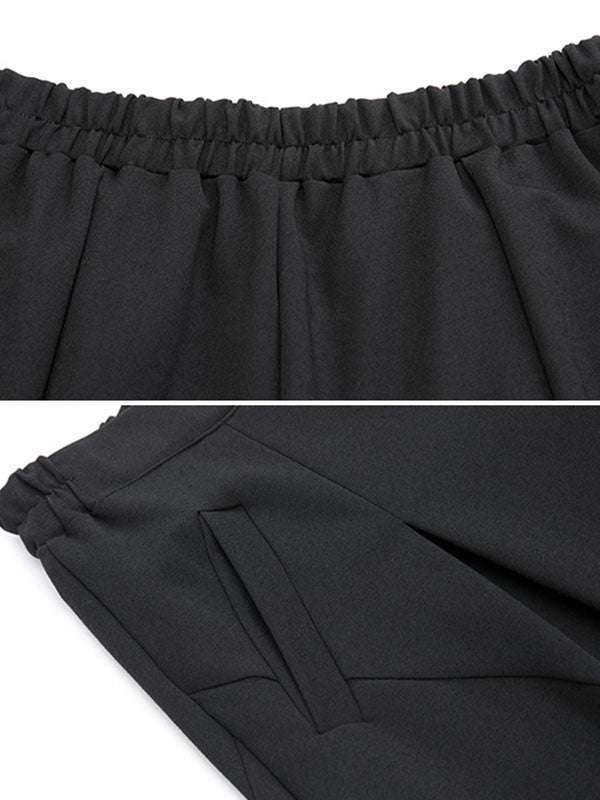 Pantalon simple ample décontracté à taille élastique, couleur unie