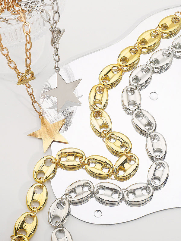 Collier géométrique à chaîne, à double rang, en forme d'étoile