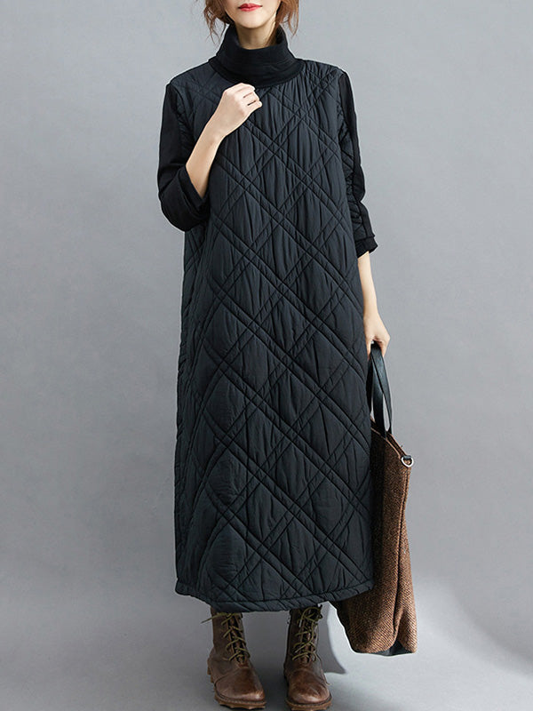 Robe mi-longue matelassée simple à col montant et ligne H