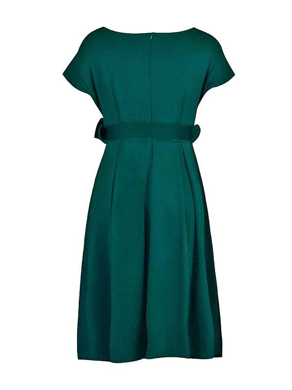 Robe mi-longue à nœud, à lacets, à col en V, couleur unie