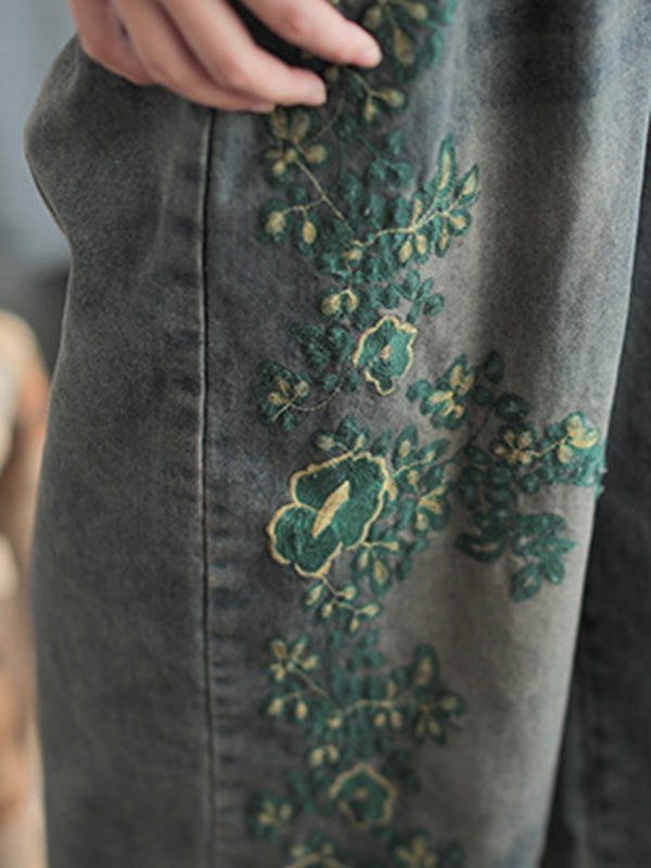 Pantalon en jean colonne à jambe large brodé Original