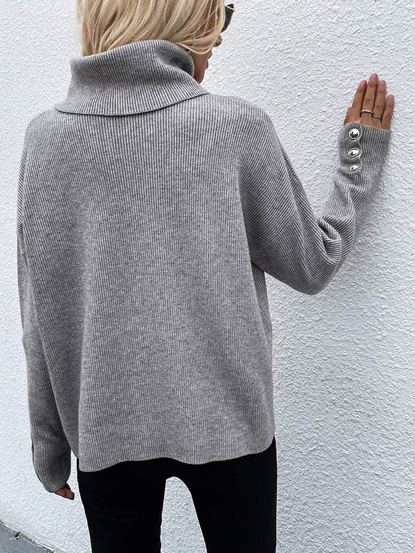 Tricot décontracté ample de couleur unie à col haut et manches longues