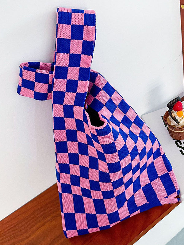 Accessoires de sacs à carreaux de couleur contrastée tissés décontractés