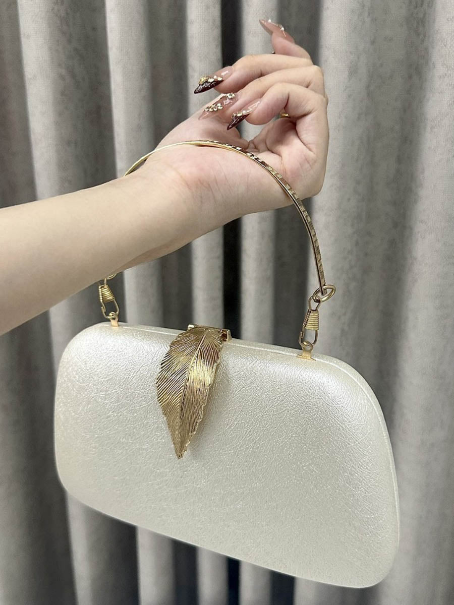 Pochette de soirée plissée à chaîne, en forme de feuilles, à cadenas