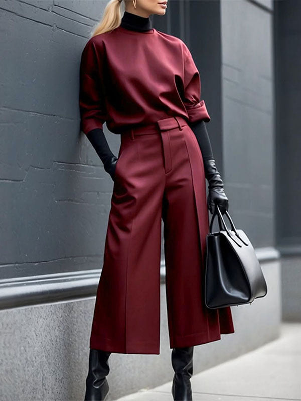 Pantalon ample décontracté à fermeture éclair, couleur unie