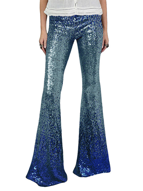 Pantalon brillant coupe slim, en dégradé, à sequins, couleur contrastée