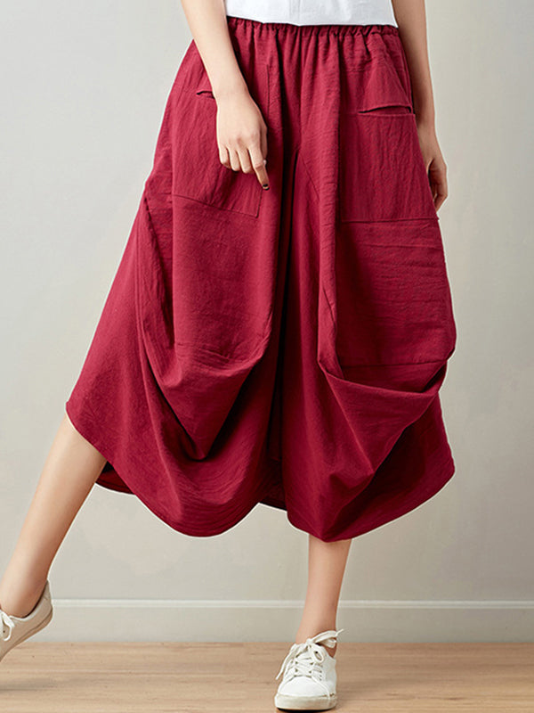 Jupe ample à élasticité irrégulière, en coton Ramie rétro artistique, 6 couleurs