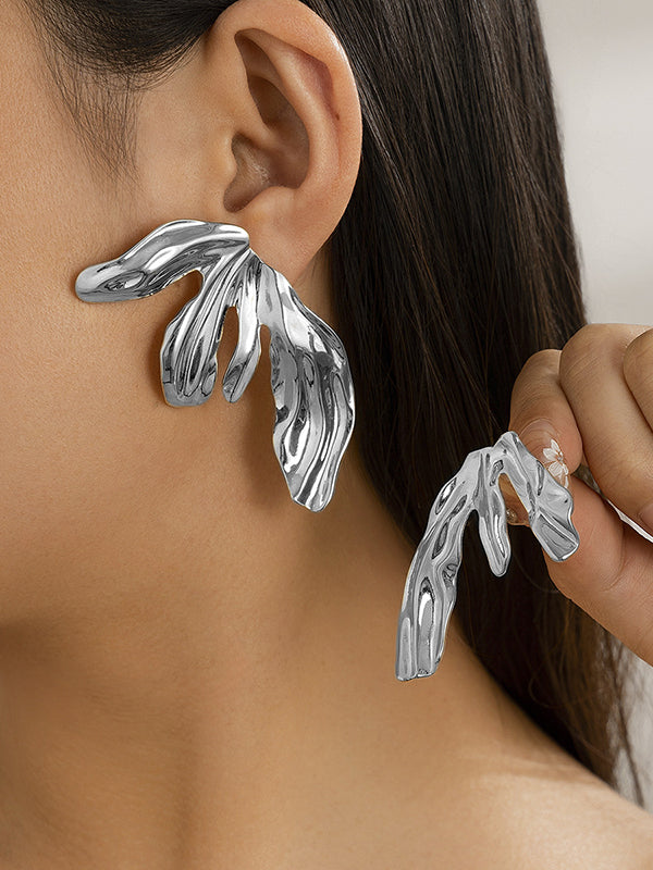 Boucles d'oreilles géométriques plissées couleur unie