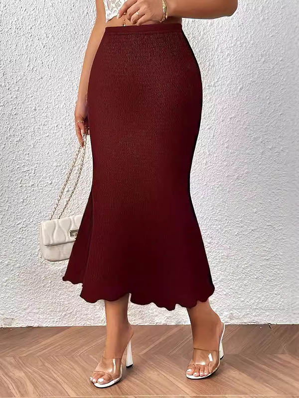 Jupe ample taille haute, à taille élastique, couleur unie