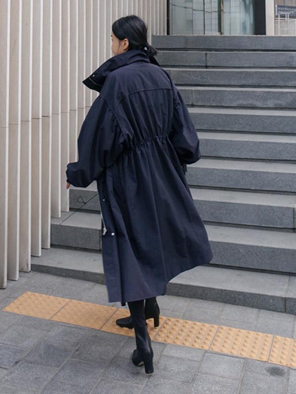 Vêtements d'extérieur longs amples à taille élastique de couleur unie