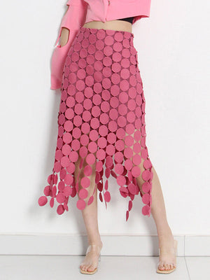 Jupe urbaine brodée à coupe irrégulière, à pompons