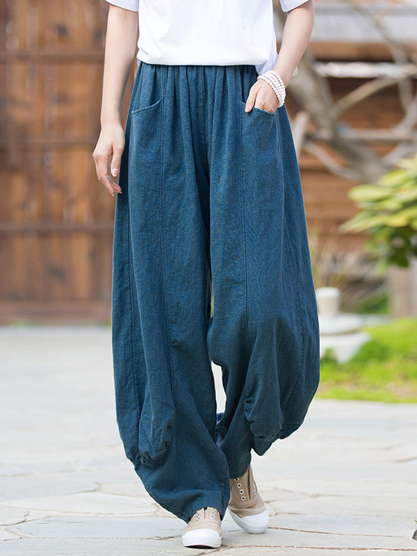 Pantalon en lin décontracté à jambes larges, taille haute, couleur unie, 7 couleurs