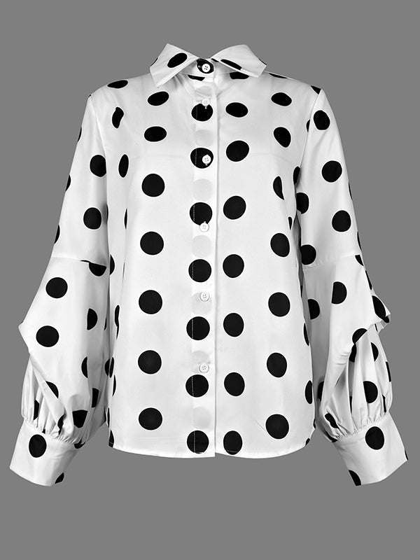 Chemisier ample boutonné à manches longues, à pois, à empiècements, à col revers