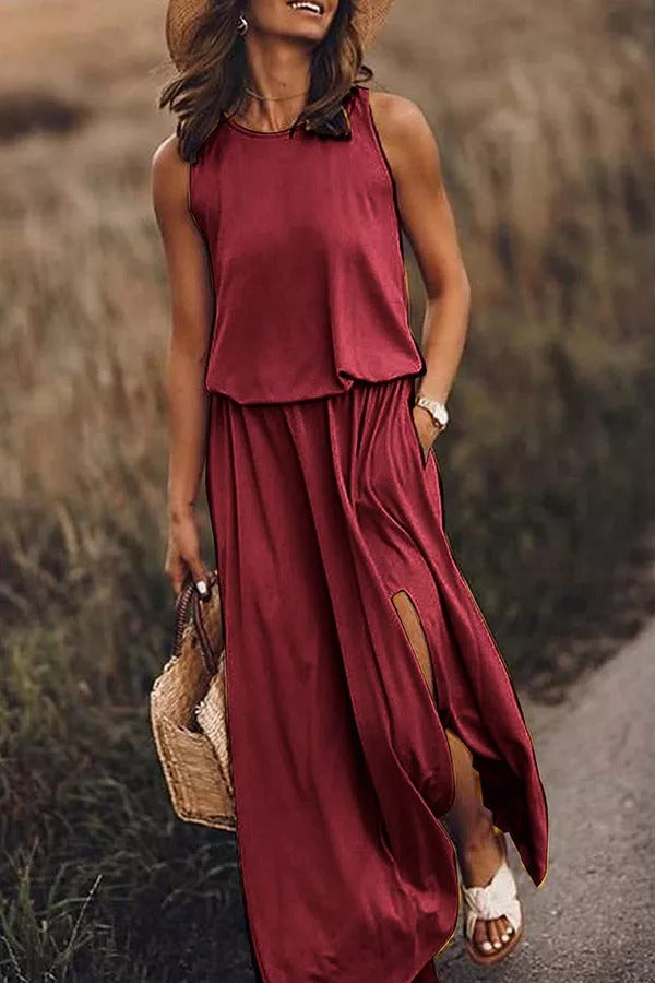 Lina | Robe maxi fluide avec fente pour une élégance sans effort