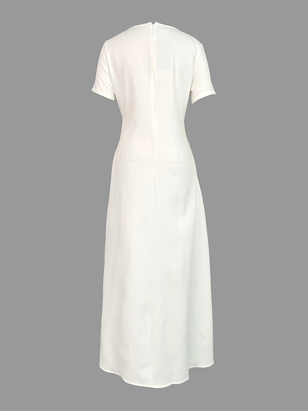 Robe longue à manches courtes, à imprimé floral, à col bateau