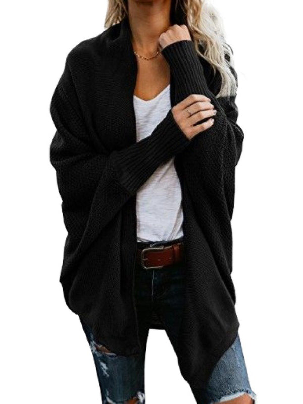 Cardigan décontracté ample à manches chauve-souris, couleur unie