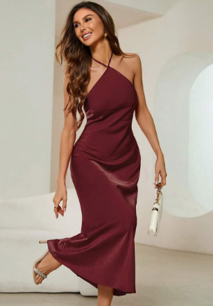 Gabriela - Robe midi asymétrique avec décolleté halter