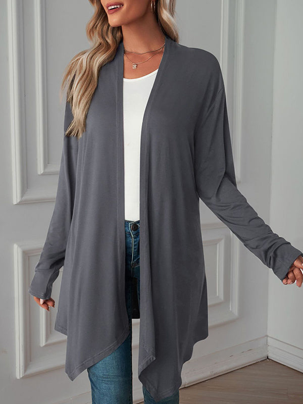 Vêtements d'extérieur amples à manches longues et col tendance de couleur unie