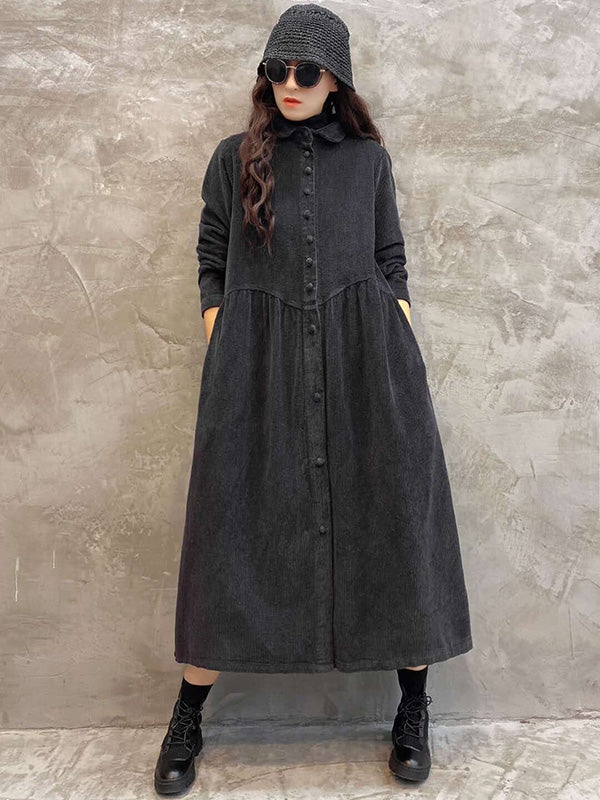 Robe Originale à Revers en Velours Côtelé Uni