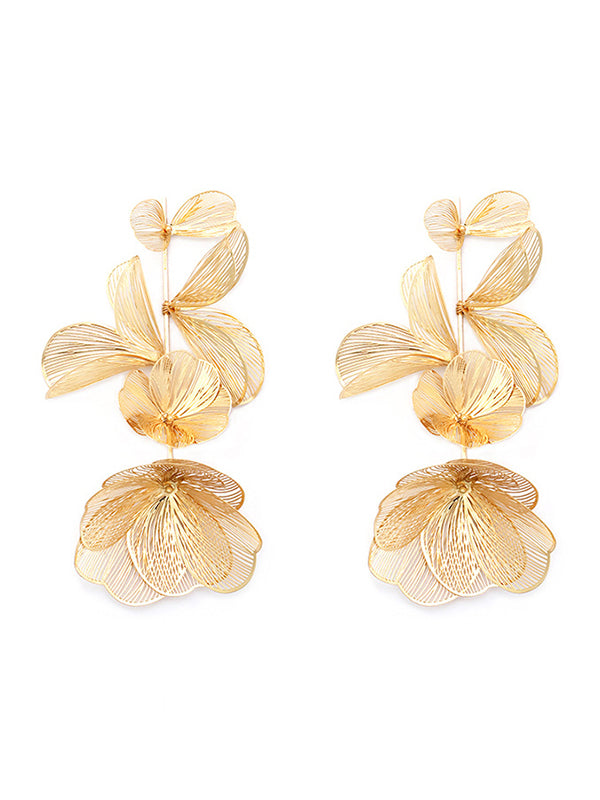 Boucles d'oreilles pendantes à fleurs en 3D, couleur unie