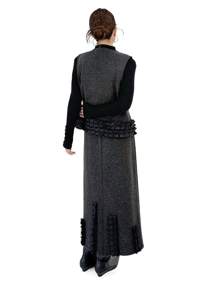 Ensemble deux pièces volanté plissé à empiècements, à col en V, à taille élastique, taille haute, couleur contrastée – débardeur + jupe
