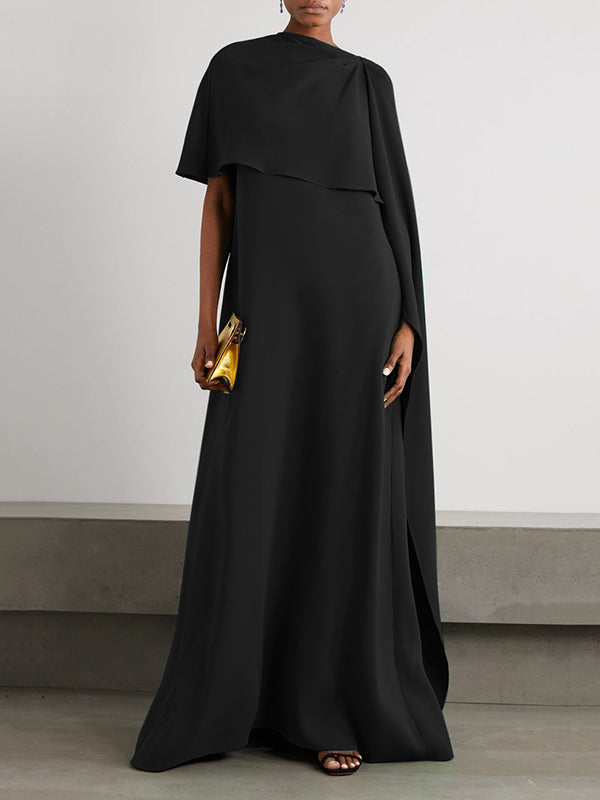 Robe longue ample asymétrique couleur unie
