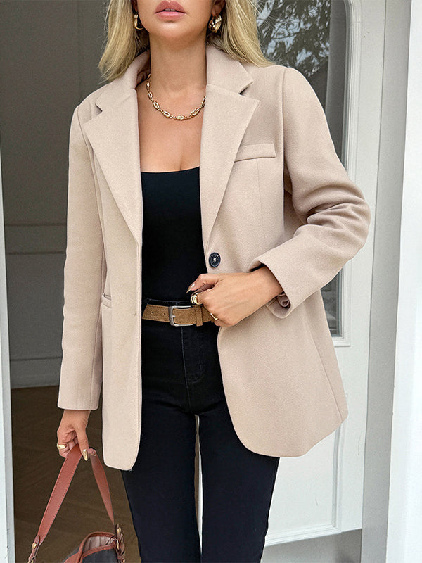 Manches longues Poches boutonnées Couleur unie Col cranté Costume Vêtements d'extérieur