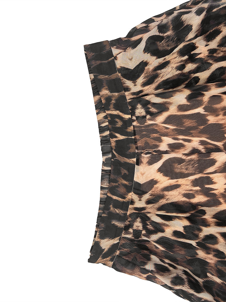 Pantalon taille haute, en dégradé, à imprimé léopard