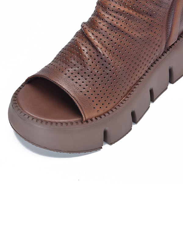 Chaussures à plateforme creuses à fermeture éclair marron noir urbain