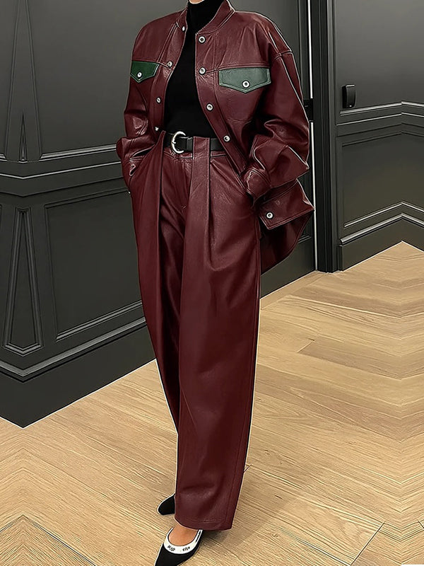 Veste ample boutonnée à manches longues, à poches, à col rond, couleur unie