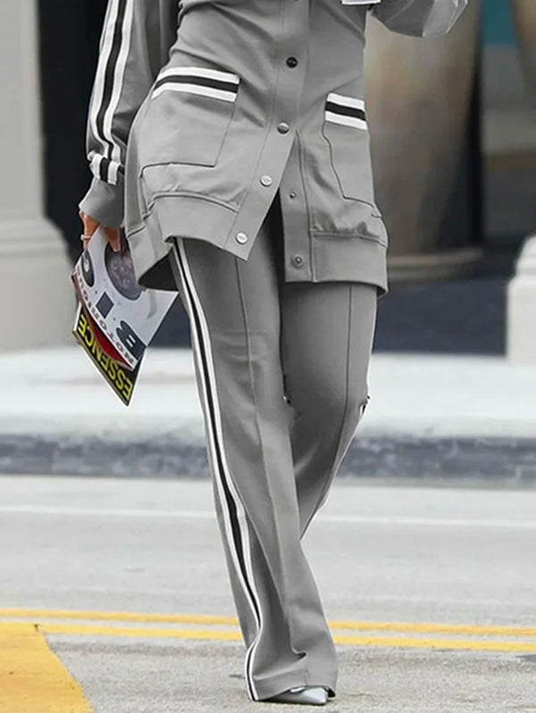 Pantalon rayé taille haute, à empiècements