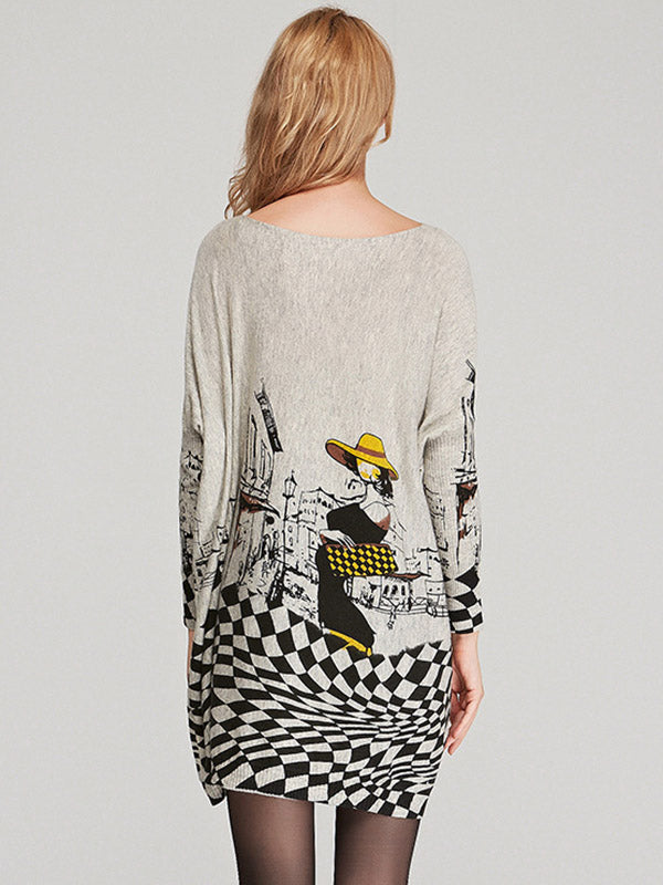 Pull ample imprimé vintage, à empiècements