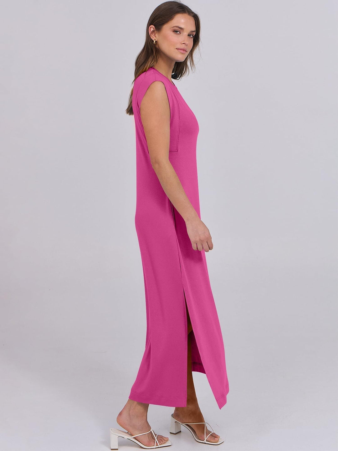 Robe Maxi d'Été Breezeluxe Légère – Manches Courtes et Col Rond