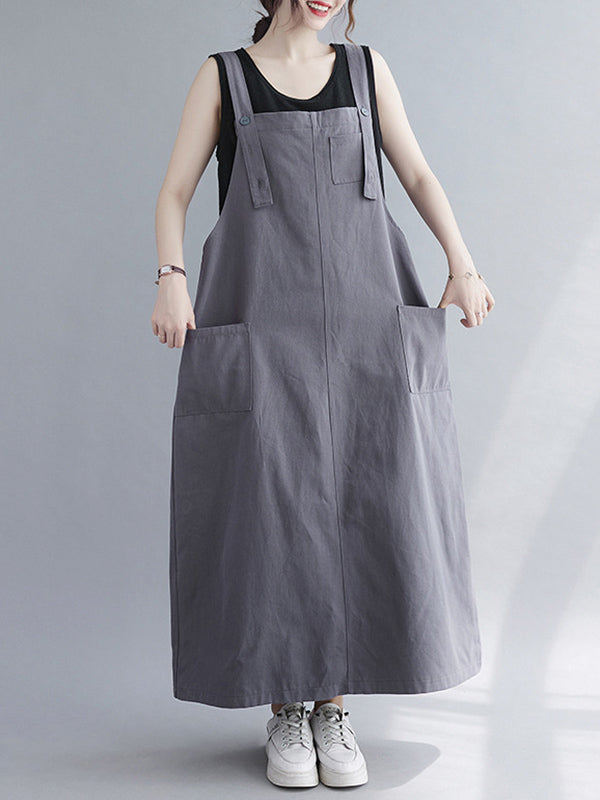 Robe décontractée de couleur unie avec poche à bretelles