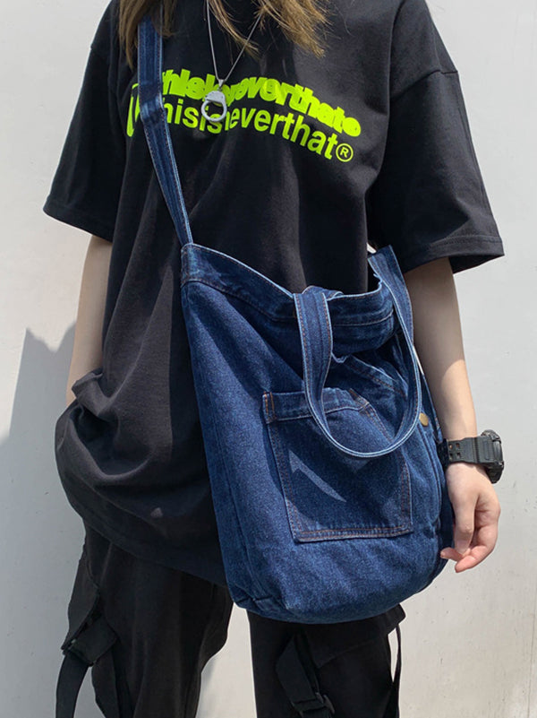 Sac décontracté en jean, à empiècements, couleur unie