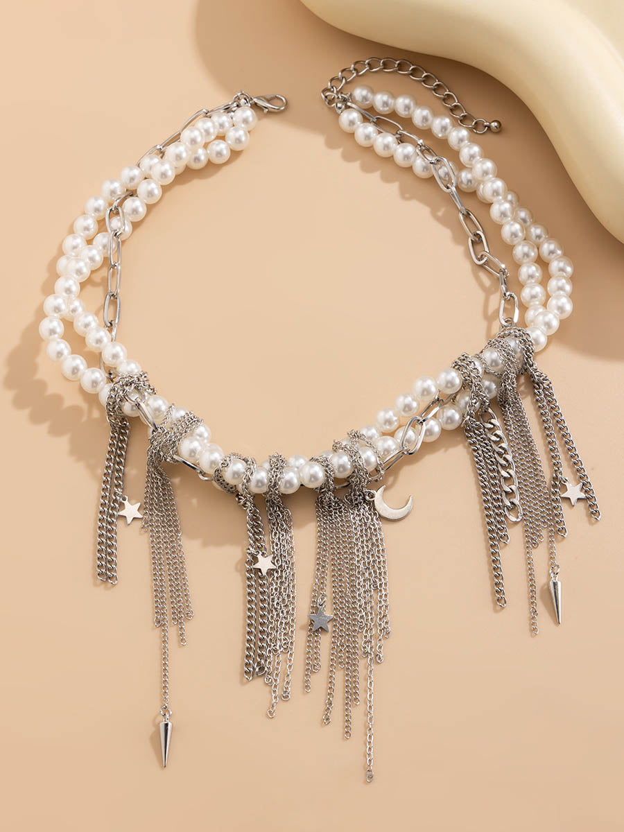 Collier géométrique à chaîne, à pompons