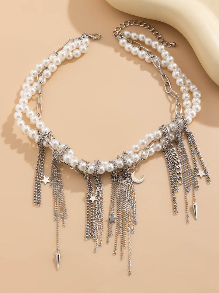 Collier géométrique à chaîne, à pompons
