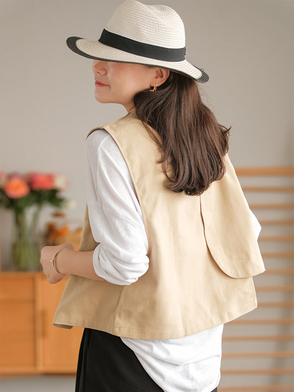 Débardeur asymétrique boutonné vintage, couleur unie
