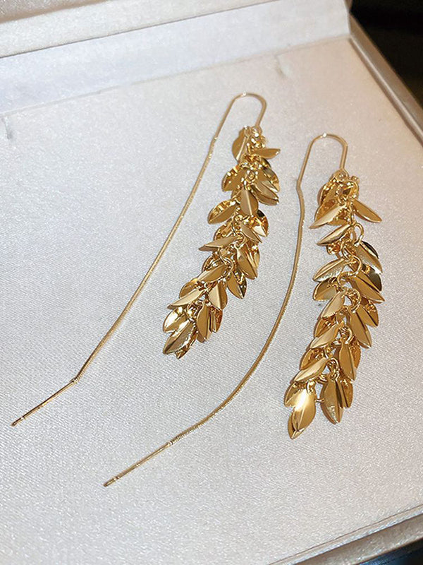 Boucles d'oreilles pendantes en forme de feuilles, à pompons