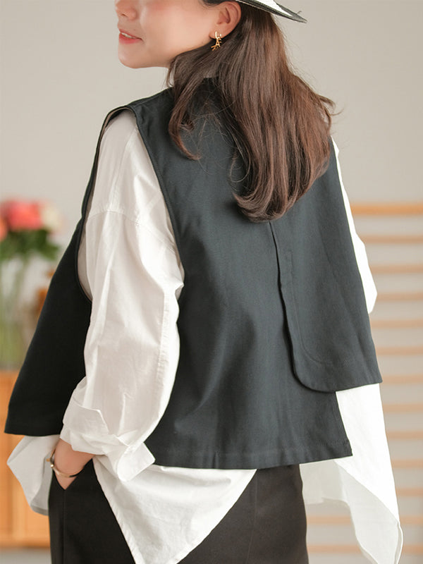 Débardeur asymétrique boutonné vintage, couleur unie