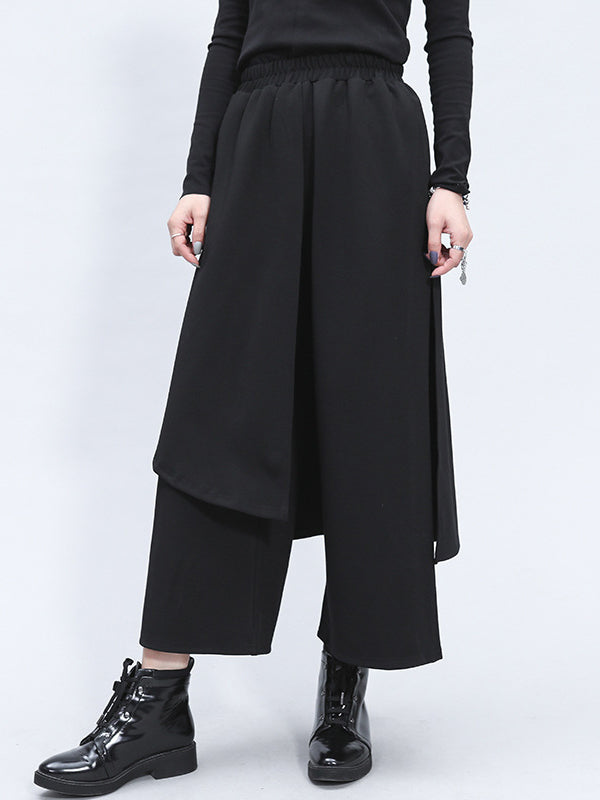 Irrégularité taille élastique jambe large pantalon de couleur unie
