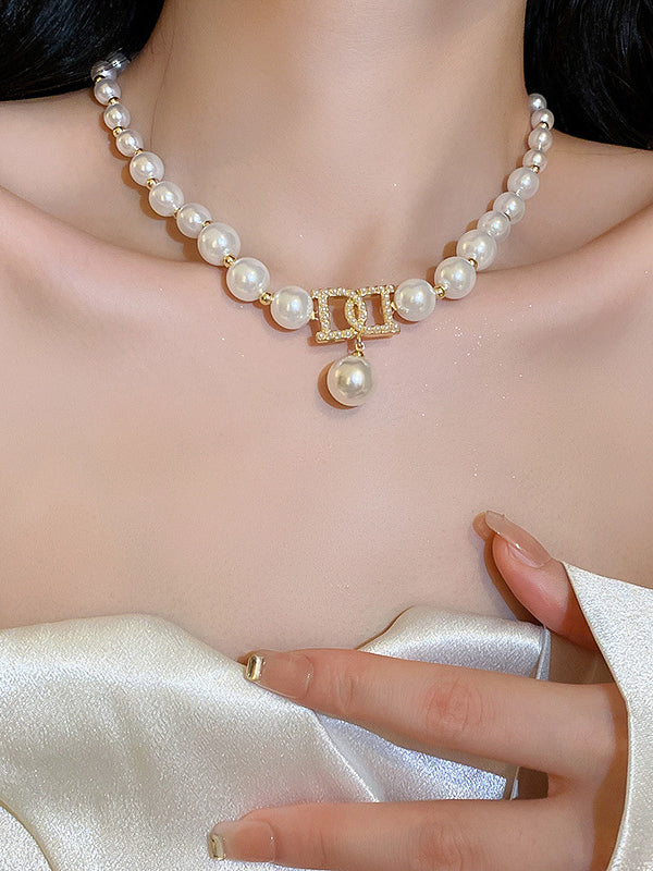 Collier délicat en perles d'imitation, accessoires de colliers