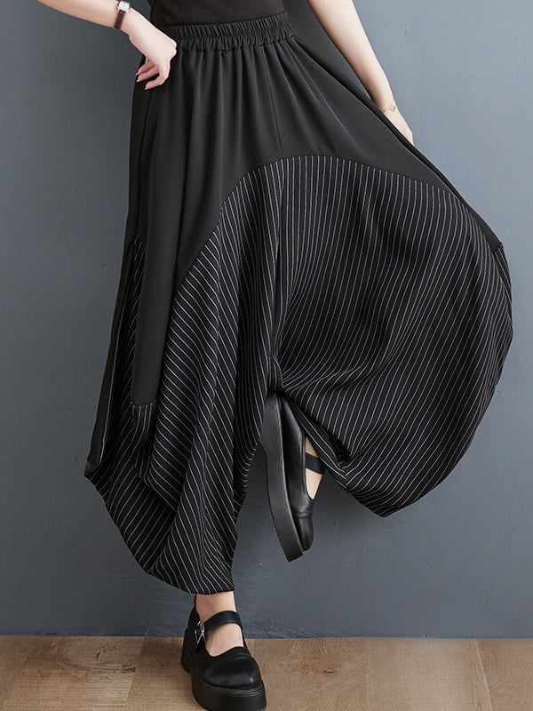 Sarouel coupe irrégulière à empiècements rayé pantalons décontractés bas