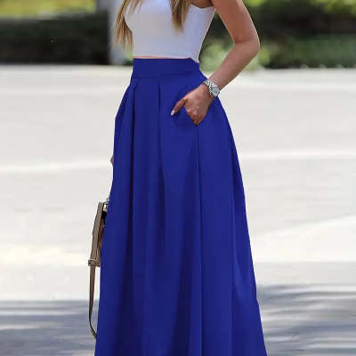Isla - Jupe maxi plissée taille haute en teintes pastel