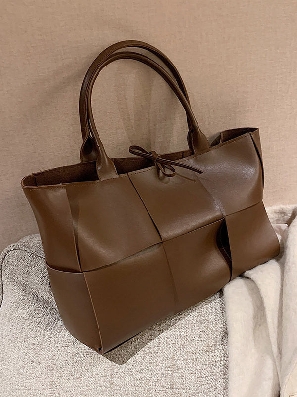 Sac cabas à empiècements, couleur unie
