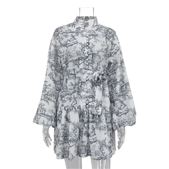 Robe Trapèze Boho Solstice – Robe Midi à Manches Bouffantes Longues